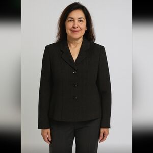 Le Suit Petite Lined Blazer Jacket Black  Micro-Dot Pattern Button Front Sz 14P